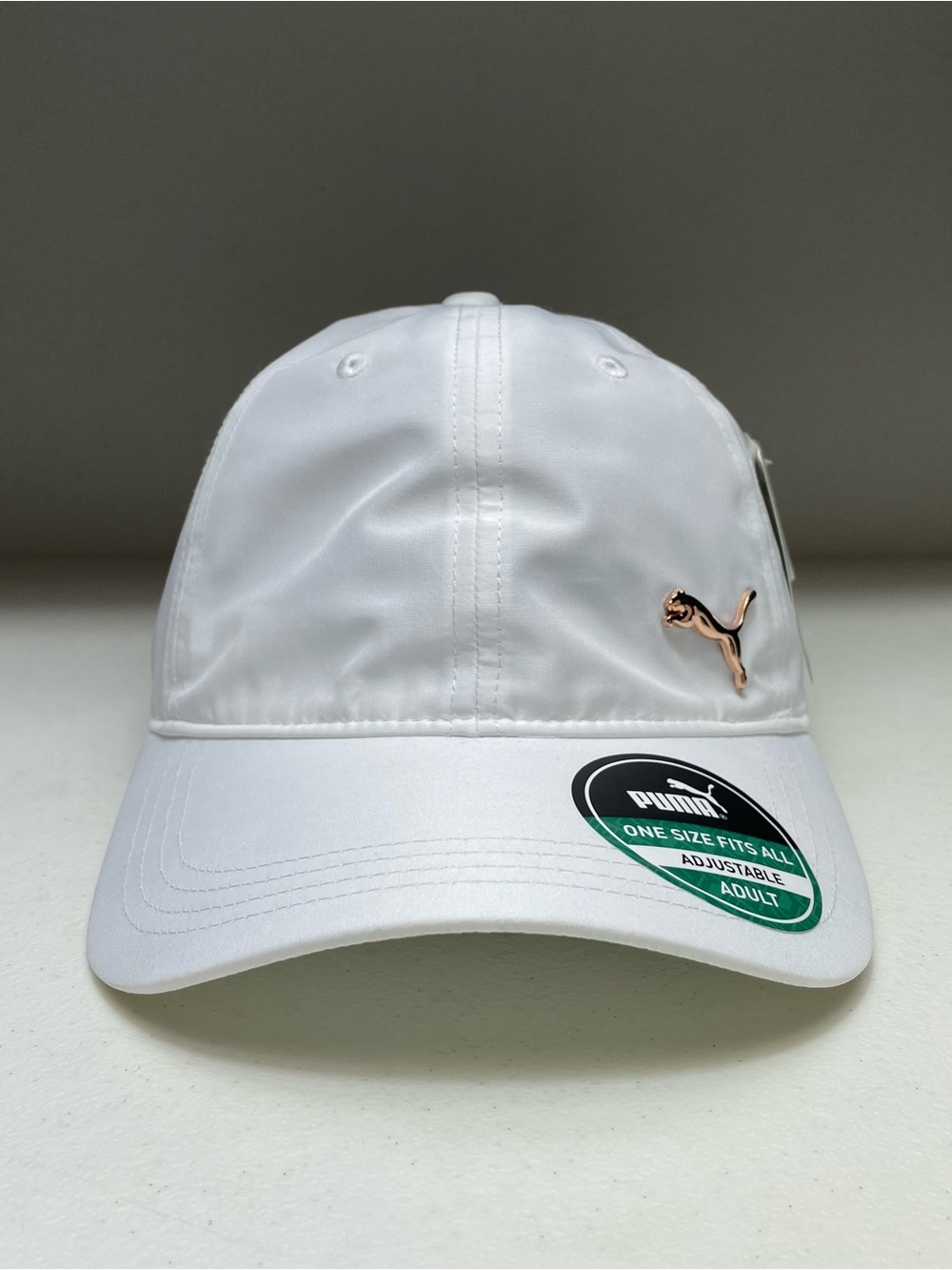 Puma Performance Sports Cap White Gold Cat Logo Lightweight Adjustable Hat